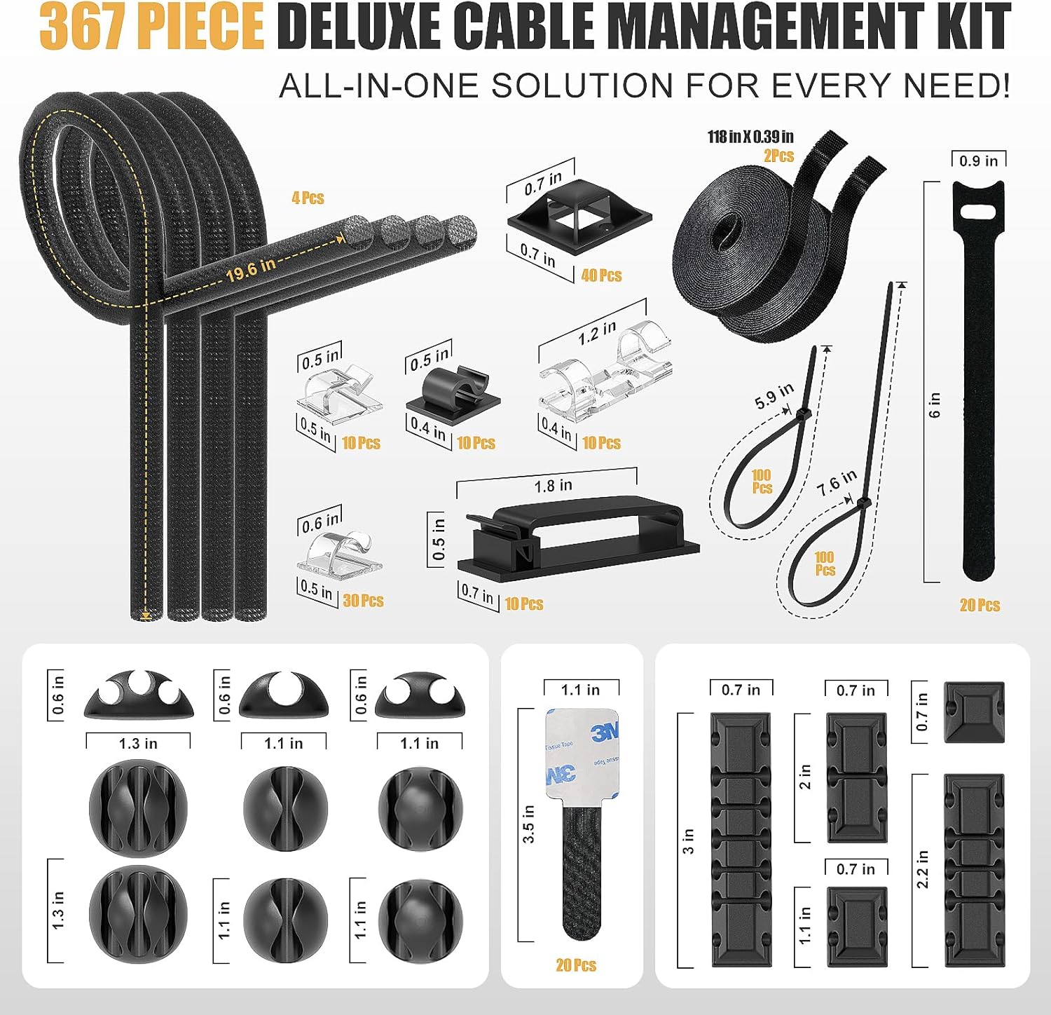 367-Piece Cable Management Kit — Desk, TV & Computer Organizer