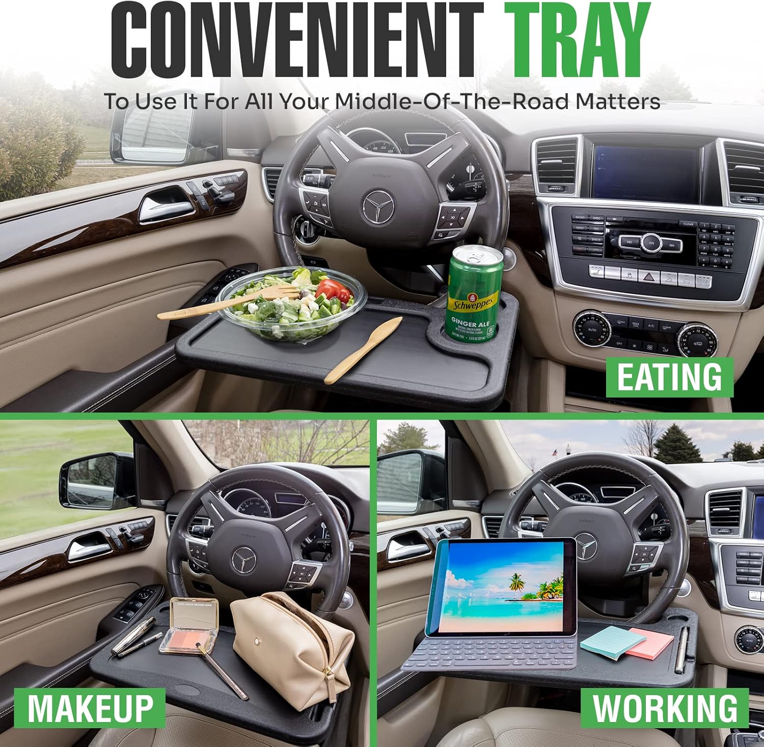 lebogner Auto Steering Wheel Desk, Laptop, Tablet, iPad Or Notebook Car Travel Table, Food Eating Hook On Steering Wheel Tray, for Constant Travelers, Fits Most Vehicles Steering Wheels