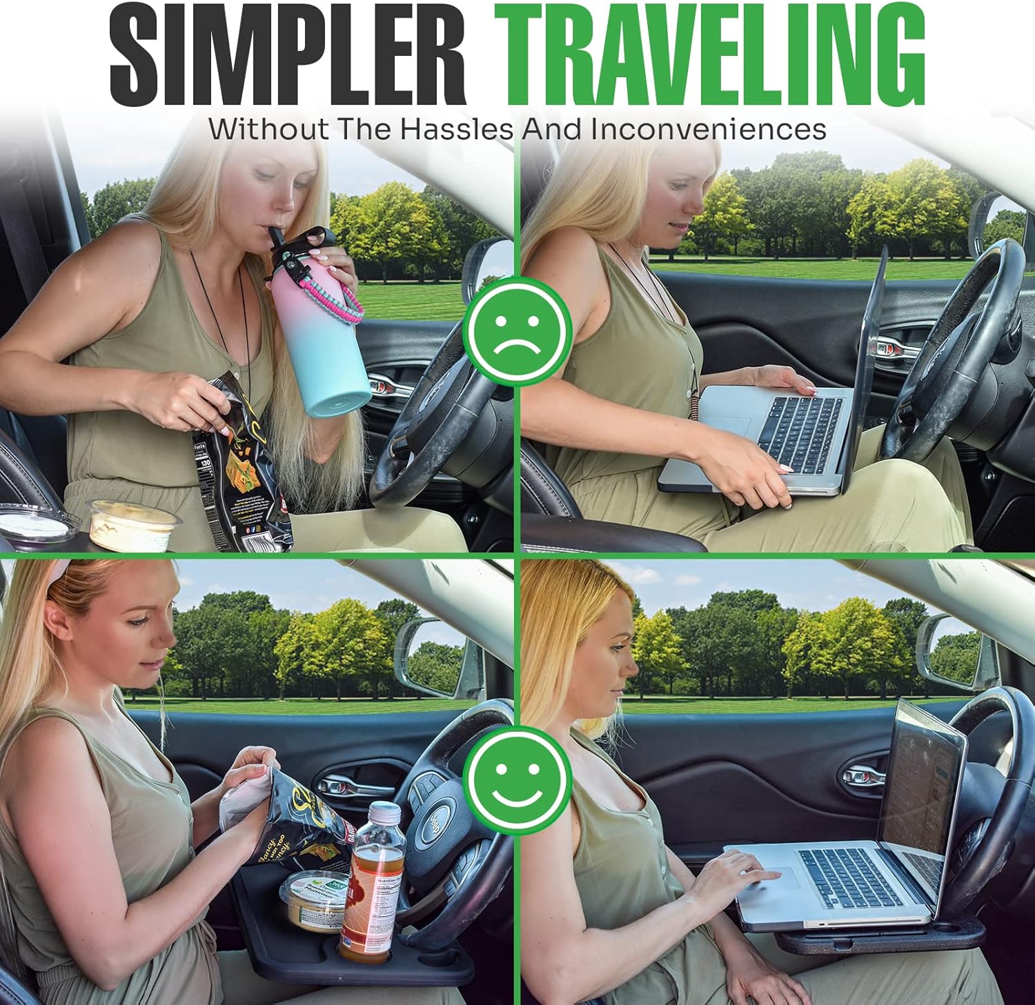 lebogner Auto Steering Wheel Desk, Laptop, Tablet, iPad Or Notebook Car Travel Table, Food Eating Hook On Steering Wheel Tray, for Constant Travelers, Fits Most Vehicles Steering Wheels