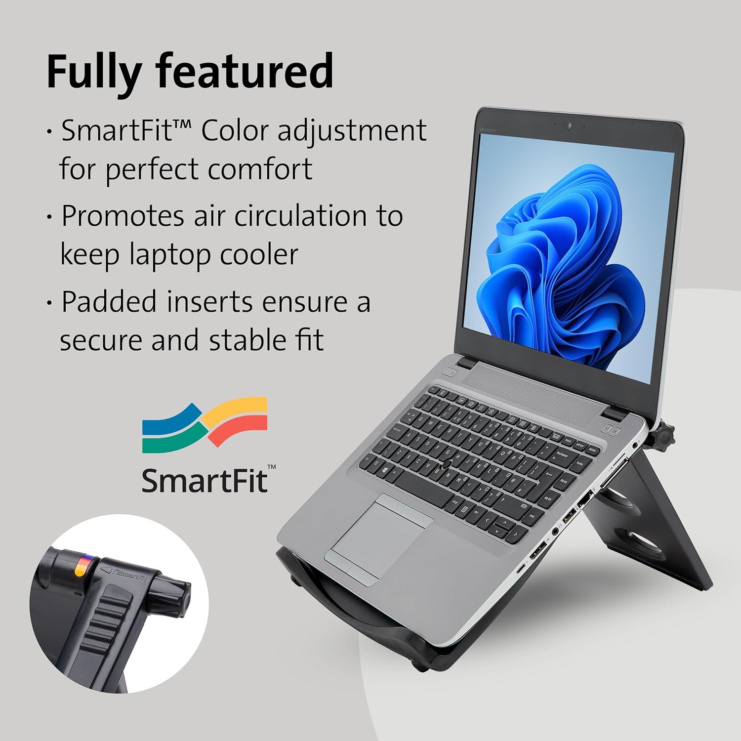 Kensington Easy Riser Portable Ergonomic Laptop Cooling Stand (12"-17") – Grey (K60112AM), Gray