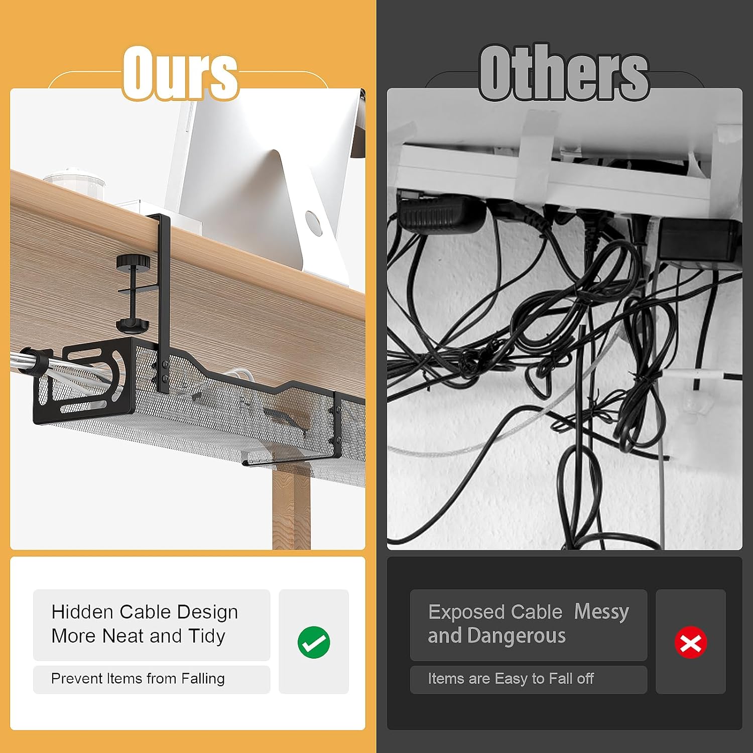 Extended Length Under Desk Cable Management Tray — No Drill