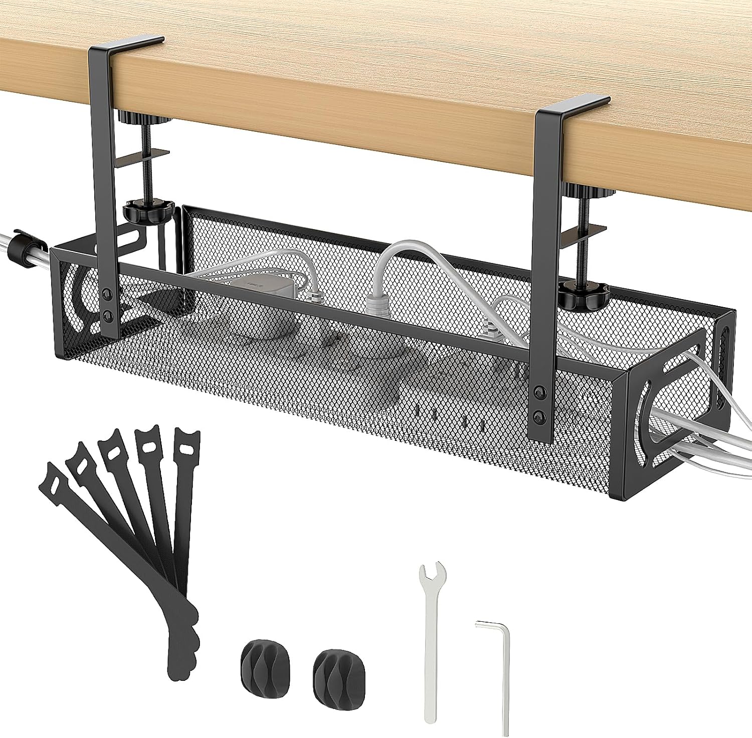 Under Desk Cable Management Tray — No Drill (Black)