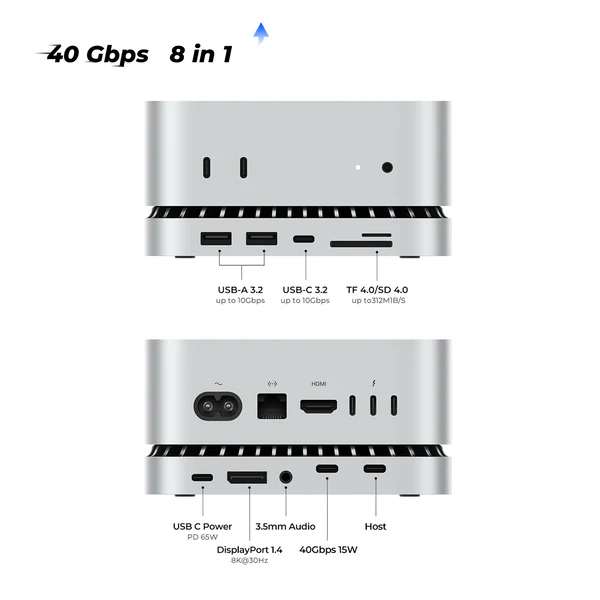 RayCue Mac Mini Hub & Stand with NVMe SSD Enclosure (US Plug)-4