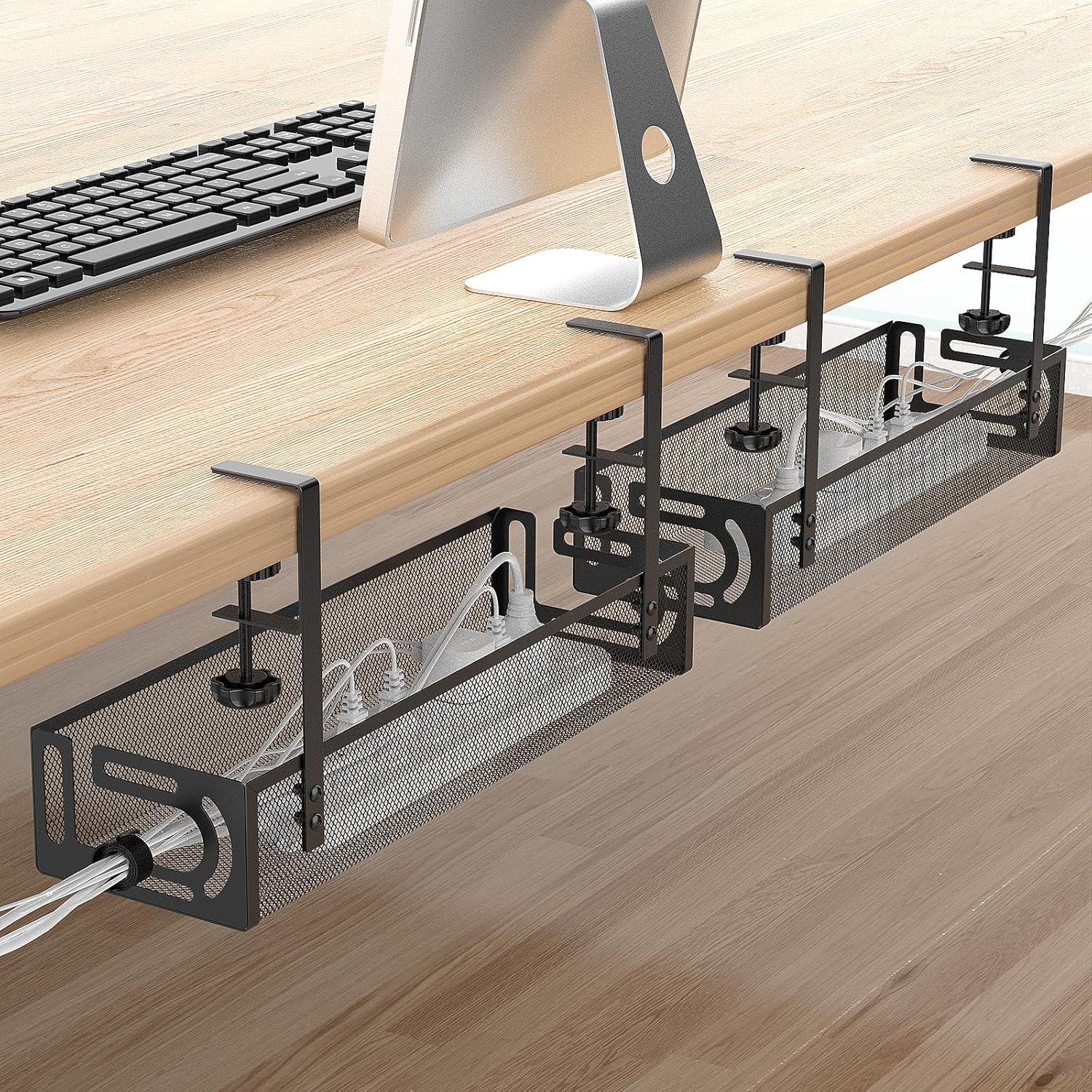 2 Pack Under Desk Cable Management Tray — No Drill
