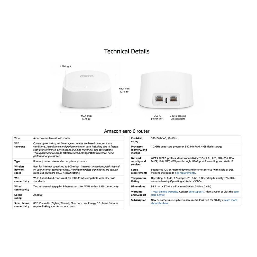 eero 6 TrueMesh Dual-Band Wi-Fi 6 System