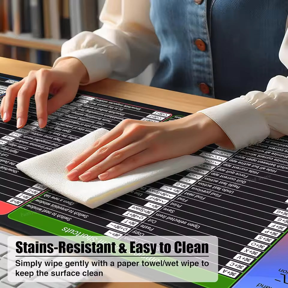 Mac OS Shortcuts Mouse Pad – Large iMac Keyboard Cheat Sheet Desk Mat (Non-Slip, Washable, Sewn Edges)
