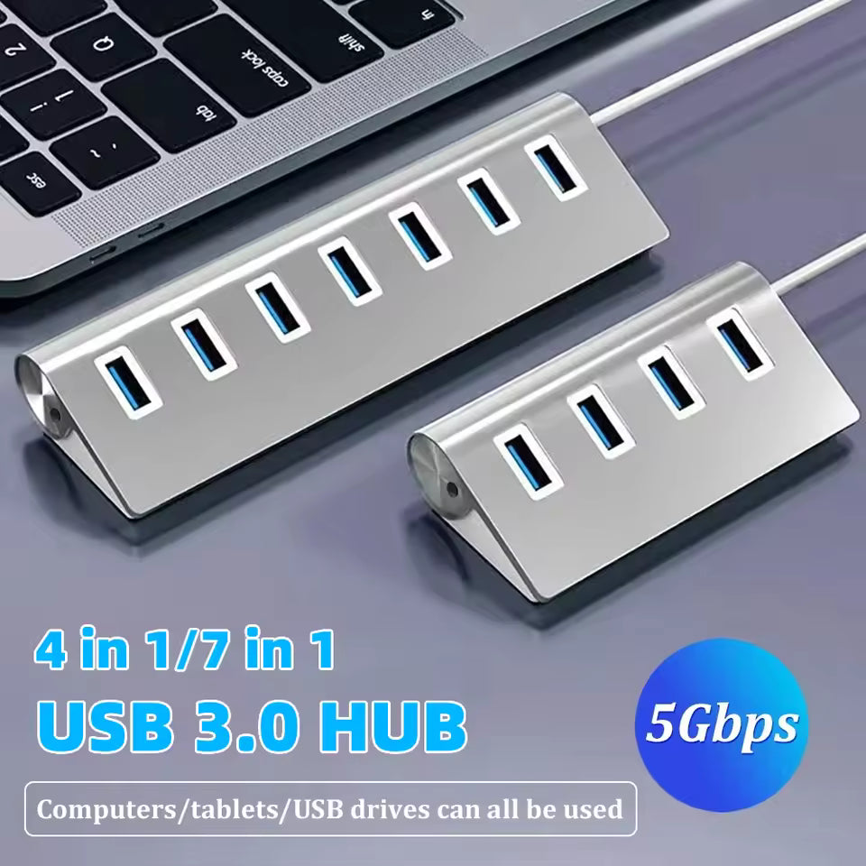 5Gbps High Speed USB 3.0 Hub 4/7-Port Aluminum Docking Station Splitter for Laptop & PC