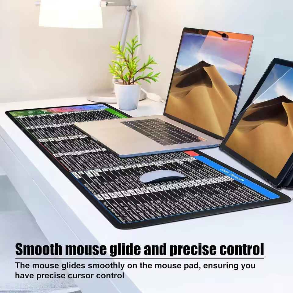 Mac OS Shortcuts Mouse Pad – Large iMac Keyboard Cheat Sheet Desk Mat (Non-Slip, Washable, Sewn Edges)