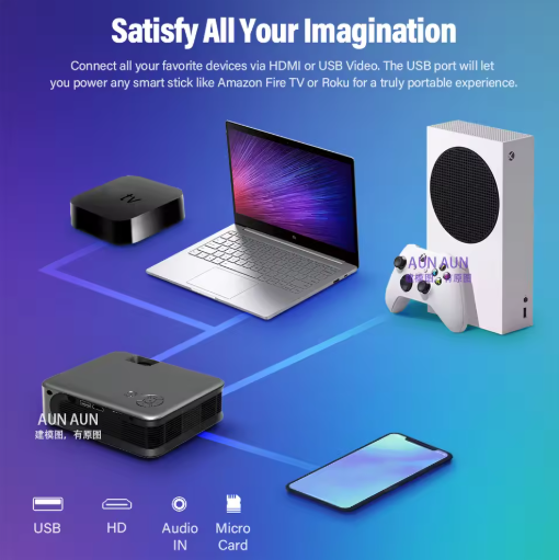 A30C PRO AUN Mini Projector 4K A30C Pro Smart TV Home Theater Cinema Portable WIFI Projectors Battery LED Beamer For Sync Phone