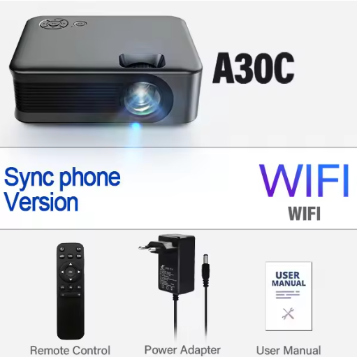 A30C PRO AUN Mini Projector 4K A30C Pro Smart TV Home Theater Cinema Portable WIFI Projectors Battery LED Beamer For Sync Phone