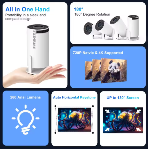 FXINRISE Projector HT88 PRO 4K Android 11 Dual Wifi6 260ANSI Allwinner HT88 BT5.0 1080P 1280*720P Home Cinema Outdoor Projetor