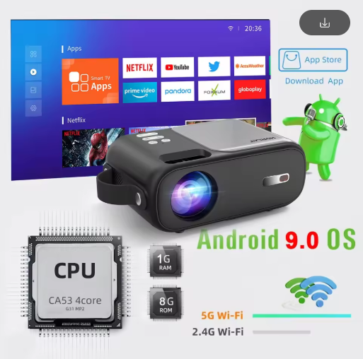 HORLAT Mini Beamer Projector Android TV 9800Lumens Full HD Portable Pocket Proyector Mini Beamer 5G Dual WiFi Home Video Theater