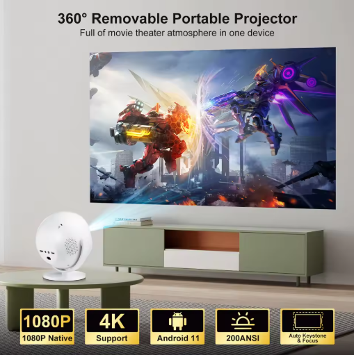 Salange P360 Projector 4K Video Android11 5GWifi Allwinner H713 200ANSI BT5.2 720P Outdoor 360° Rotate Home Cinema Auto Keystone