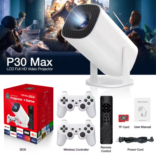 P30MAX 4K Game Projector Retro Drive 30000+ Video Games Emulator Console Portable Projector Home Theater Dual System