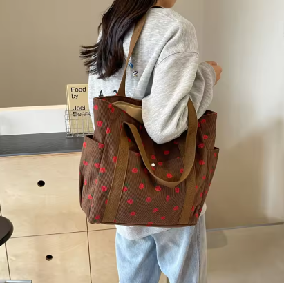 Fresh Sweet Girl Handbag Fashionable High end Corduroy Printed Shoulder Bag Leisure Shopping Commuter Women's Underarm Bag