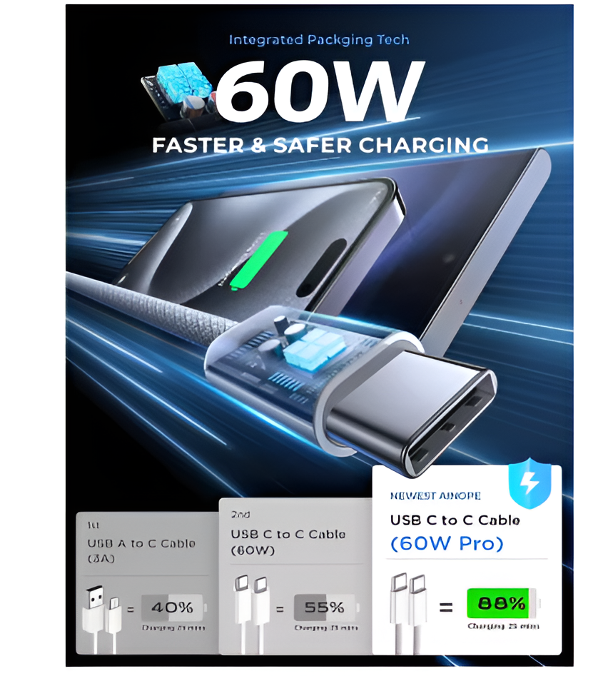 Original PD 60W Fast Charger 6A USB C to Type C Cable For Apple iPhone