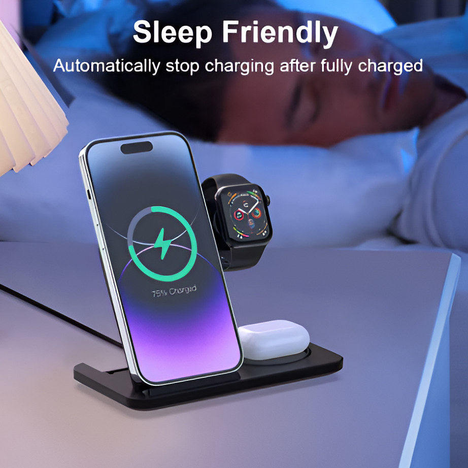 Wireless Charger Foldable 3 in 1 for iPhone Wireless Charging Station for Apple Watch Stand
