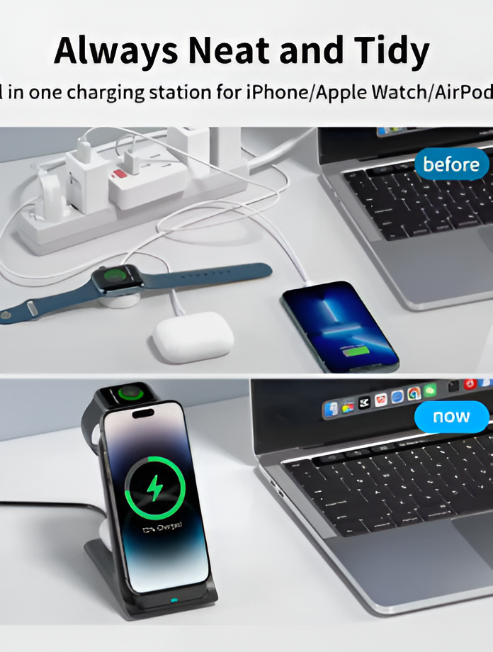 KPON 3 in 1 Wireless Charger Stand Fast Charging Station Dock For iPhone Apple iWatch Airpods