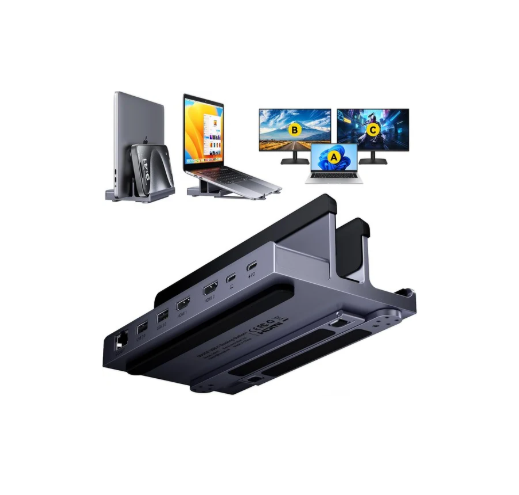 Laptop Docking Station Stand Dual 4K Monitor, QUUGE Dual HDMI Docking Station for Laptop, 2 HDMI (Single 4K@120Hz), 2 USB 3.0 Ports, 100W PD, RJ45 Ethernet
