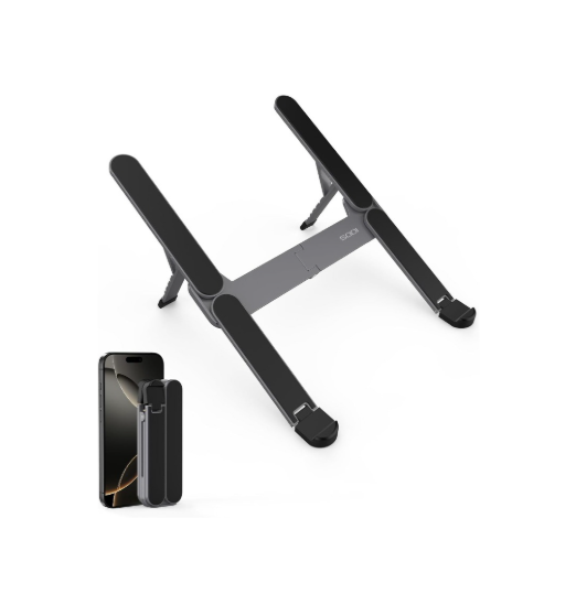 SODI Adjustable Laptop Holder for Desk, Foldable Laptop Stand Riser, Portable Laptop Holder, Notebook Stand for 10-15.6” Laptops, Black