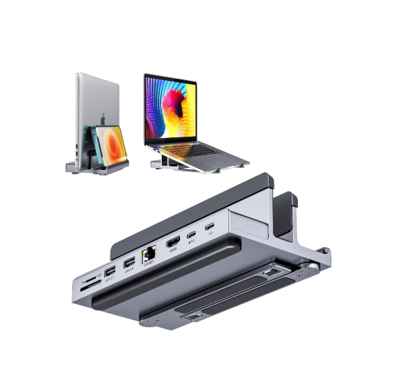 USB C Docking Station Laptop Vertical Stand, QUUGE 8 in 1 USB C Dock with 4K 60Hz HDMI 2.0, 1Gbps Ethernet, 2*USB-A 5Gbps Data Transfer, 100W, TF/SD 3.0