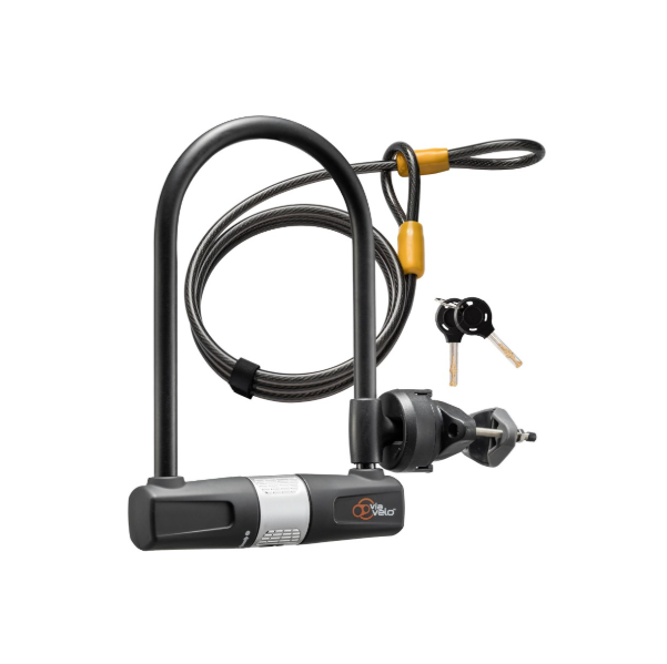 Bike U Lock with Cable - Via Velo Heavy Duty Bicycle U-Lock,14mm Shackle and 10mm x1.8m Cable with Mounting Bracket for Road Bike Mountain Bike Electric Bike Folding Bike, Great Bike Safety Tool