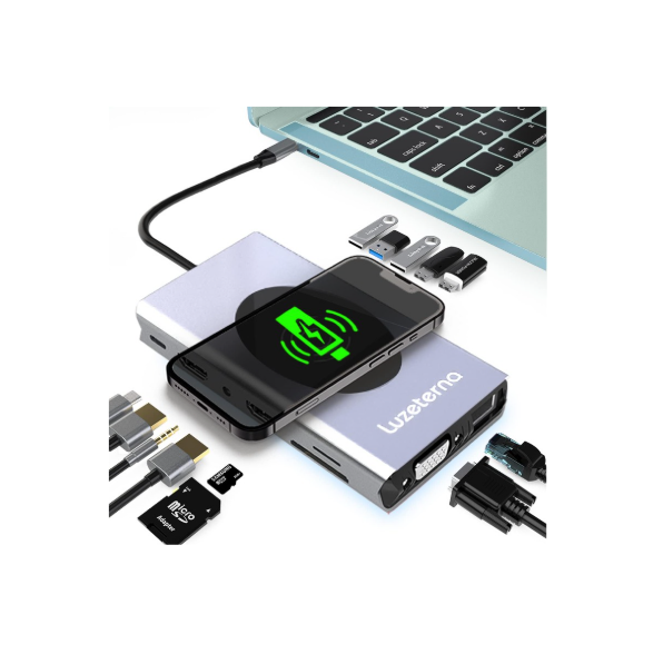 14 in 1 Docking Station with Wireless Charging,Triple and 4K Display,Dual HDMI for USB C Hub,100W PD, 5 USB Ports,SD,TF,VGA,Compatible for Multiple Device:Switch,MacBook,Dell,Thinkpad