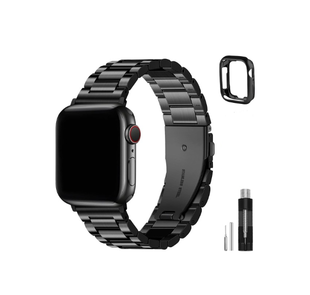 Fullmosa Compatible For Apple Watch Band 45mm 44mm 42mm, Stainless Steel iWatch Band with Case For Apple Watch Series 9 8 7 6 5 4 3 2 1 & iWatch SE and SE 2, 42mm 44mm 45mm Black