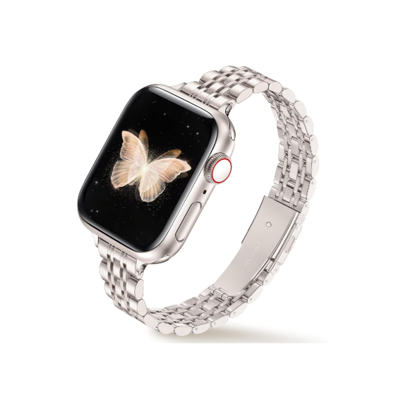 Ocaer Compatible with Apple Watch Strap 42mm 41mm 40mm 38mm, Slim Stainless Steel Metal Band for Apple Watch Series 10 9 8 7 6 5 4 3 2 1 SE, Elegant Apple Watch Bracelet for Women (Starlight)