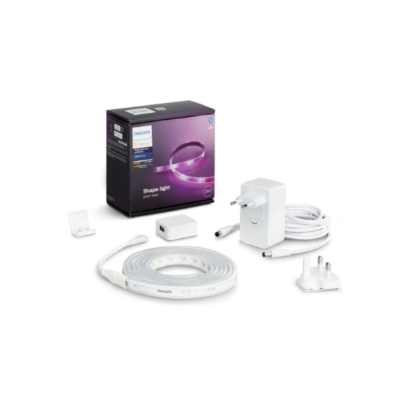 Philips Hue LightStrip Plus Dimmable LED Smart Light - Two Metre Base Kit (Compatible with Bluetooth, Amazon Alexa, Apple HomeKit, and Google Assistant), White and Colour HUESTRIPBT