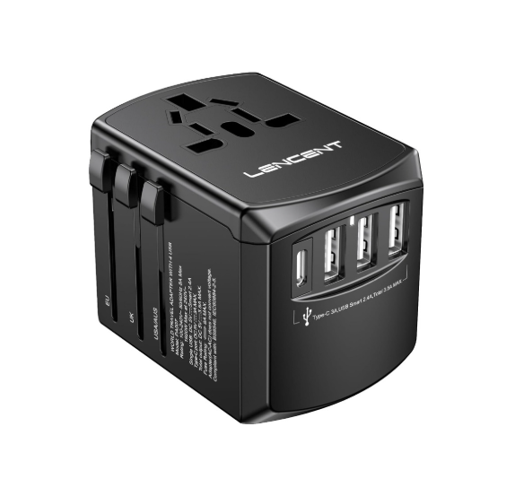 LENCENT Universal Travel Adapter, International Charger with 3 USB Ports and Type-C PD Fast Charging Adaptor for iPhone, Tablet, Gopro. for Over 200 Countries Type A/C/G/I (USA, Japan, UK, EU, AUS)