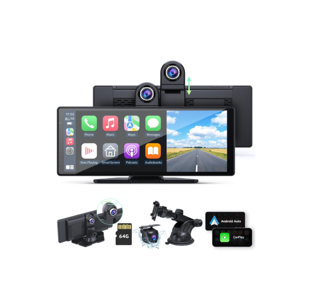 APHQUA Wireless Apple Carplay &Android Auto,9.3'' Carplay Screen,Apple Car Play with Lifting 2.5K Dash Cam,1080P Backup Camera,Drive Mate Carplay Box withSiri/FM/Bluetooth for All Car Models