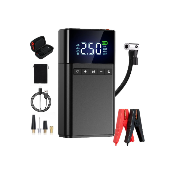 JNNQI 12V 4000A Battery Jump Starter & 150PSI Air Compressor Combo with LED Screen, Universal All-Car Displacement, 3-Mode Emergency LED Light & Safety Protection