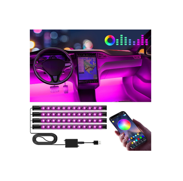 Winzwon Car LED Strip Lights, Car Accessories for Women Men, Gifts for Men Him, Led Lights for Car Decor, APP Control Inside with USB Port, Music Sync Color Change Lights for Jeep Truck, 12V