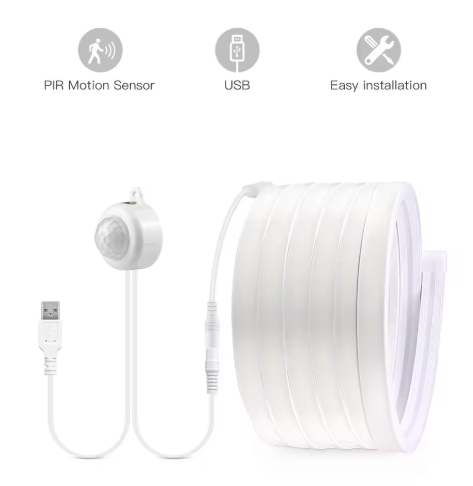 Smart PIR Motion Sensor Super Bright COB LED Strip Neon Light Auto ON/OFF 320leds/m Waterproof for Kitchen,Stair,Wardrobe Decor