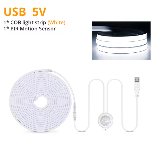 Smart PIR Motion Sensor Super Bright COB LED Strip Neon Light Auto ON/OFF 320leds/m Waterproof for Kitchen,Stair,Wardrobe Decor