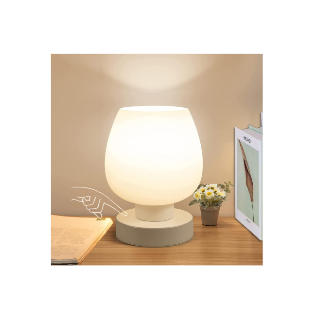 Touch Bedside Table Lamp, 3 Way Dimmable Bedside Lamp with White Opal Glass Lamp Shade, Touch Table Lamp for Bedroom Nightstand, Living Room, Dorm, Home Office