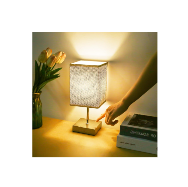 Kinsdan Small Table Lamp, 3-Way Dimmable Touch Control Bedside Lamps, Bedside Table Lamps with Flaxen Fabric Shade for Bedroom Living Room,LED Bulb Included