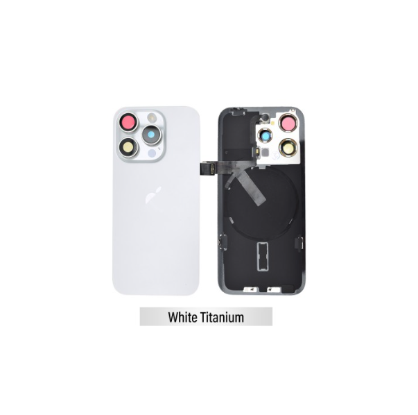 Rear Cover Glass with Camera Lens Glass and Wireless Flex for iPhone 15 Pro-White Titanium