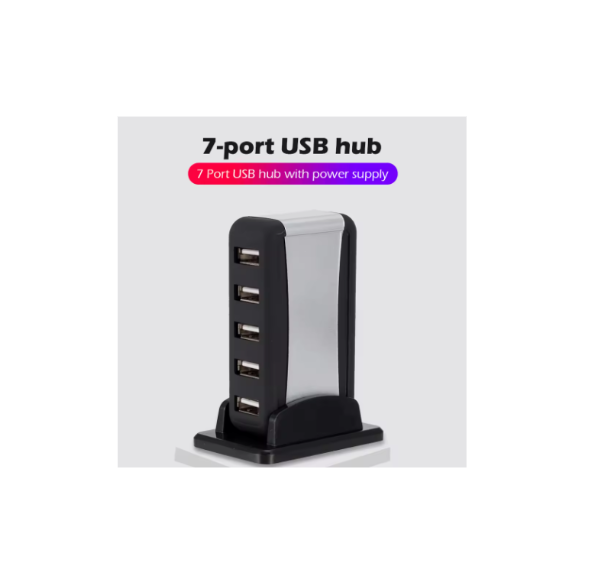 EU/US Plug Vertical USB Hub Multi 7 Ports USB 2.0 Splitter with Power Adapter 480 Mbps USB 2.0 hub for PC Computer Accessories