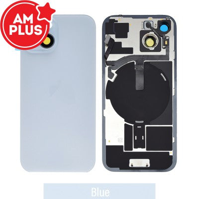 AMPLUS Rear Cover Glass with Camera Lens Glass & Wireless NFC Charging Flex for iPhone 15 (Black)-5