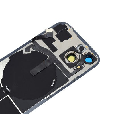 AMPLUS Rear Cover Glass with Camera Lens Glass & Wireless NFC Charging Flex for iPhone 15 (Black)-6