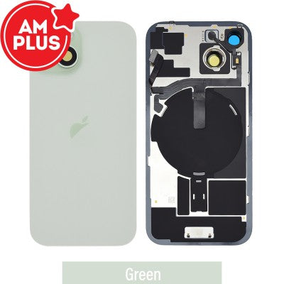 AMPLUS Rear Cover Glass with Camera Lens Glass & Wireless NFC Charging Flex for iPhone 15 (Black)-4