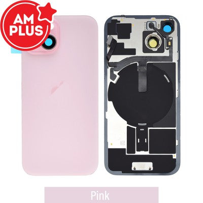 AMPLUS Rear Cover Glass with Camera Lens Glass & Wireless NFC Charging Flex for iPhone 15 (Black)-2