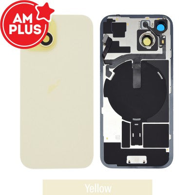 AMPLUS Rear Cover Glass with Camera Lens Glass & Wireless NFC Charging Flex for iPhone 15 (Black)-3