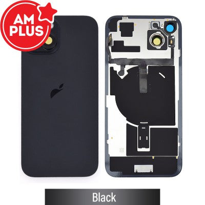 AMPLUS Rear Cover Glass with Camera Lens Glass & Wireless NFC Charging Flex for iPhone 15 (Black)-1