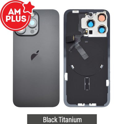 AMPLUS Rear Cover Glass with Camera Lens Glass & Wireless NFC Charging with Flash Flex Cable for iPhone 15 Pro Max