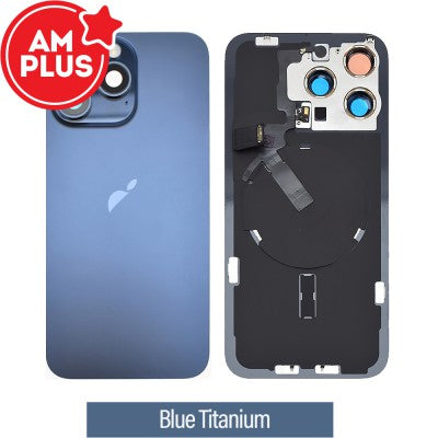 AMPLUS Rear Cover Glass with Camera Lens Glass & Wireless NFC Charging with Flash Flex Cable for iPhone 15 Pro Max-1
