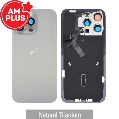 AMPLUS Rear Cover Glass with Camera Lens Glass & Wireless NFC Charging with Flash Flex Cable for iPhone 15 Pro Max-3