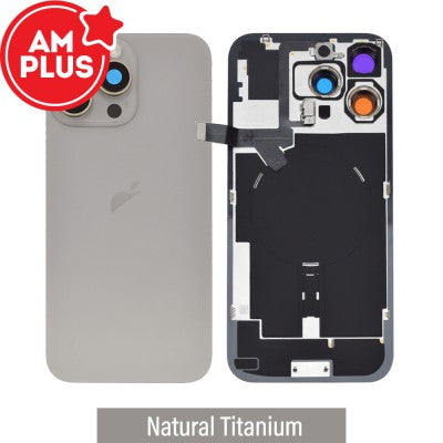 AMPLUS Rear Cover Glass with Camera Lens Glass and Wireless NFC Charging with Flash Flex Cable for iPhone 16 Pro Max